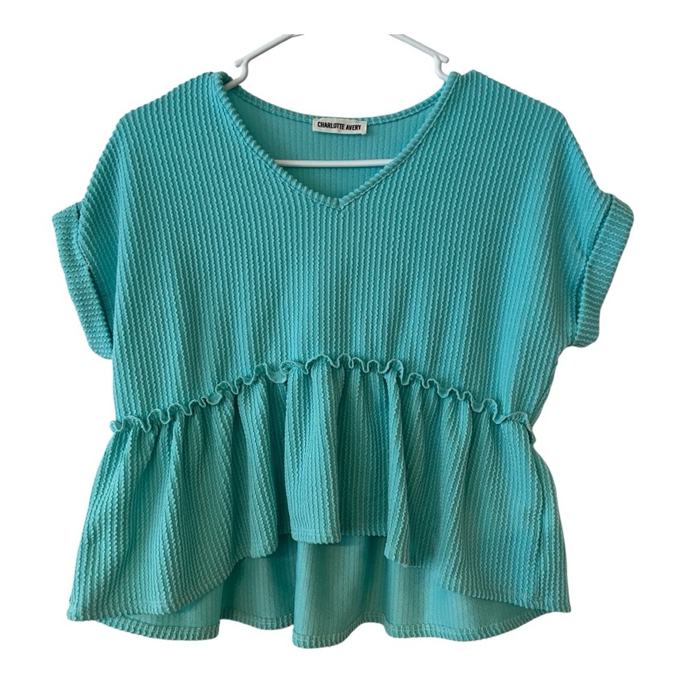 ❤️3/$15 Charlotte Avery Teal Ruffled Peplum V-Neck Top- XL